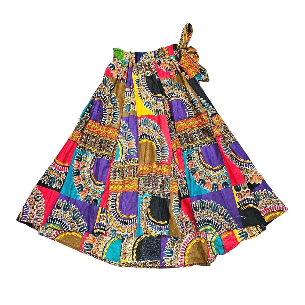 Vintage Colorful Patchwork Midi Skirt